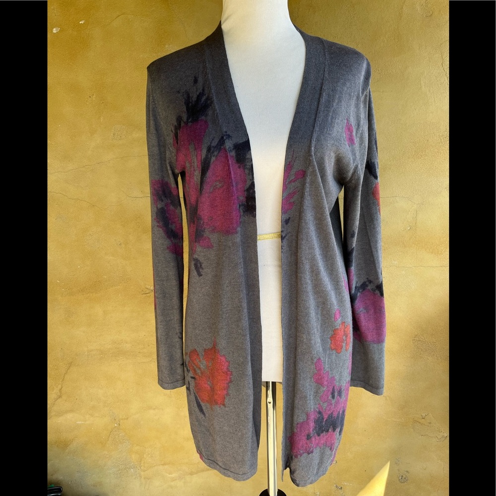 J. Jill Open Front Duster Cardigan Silk Cashmere Gray Purple Size Small